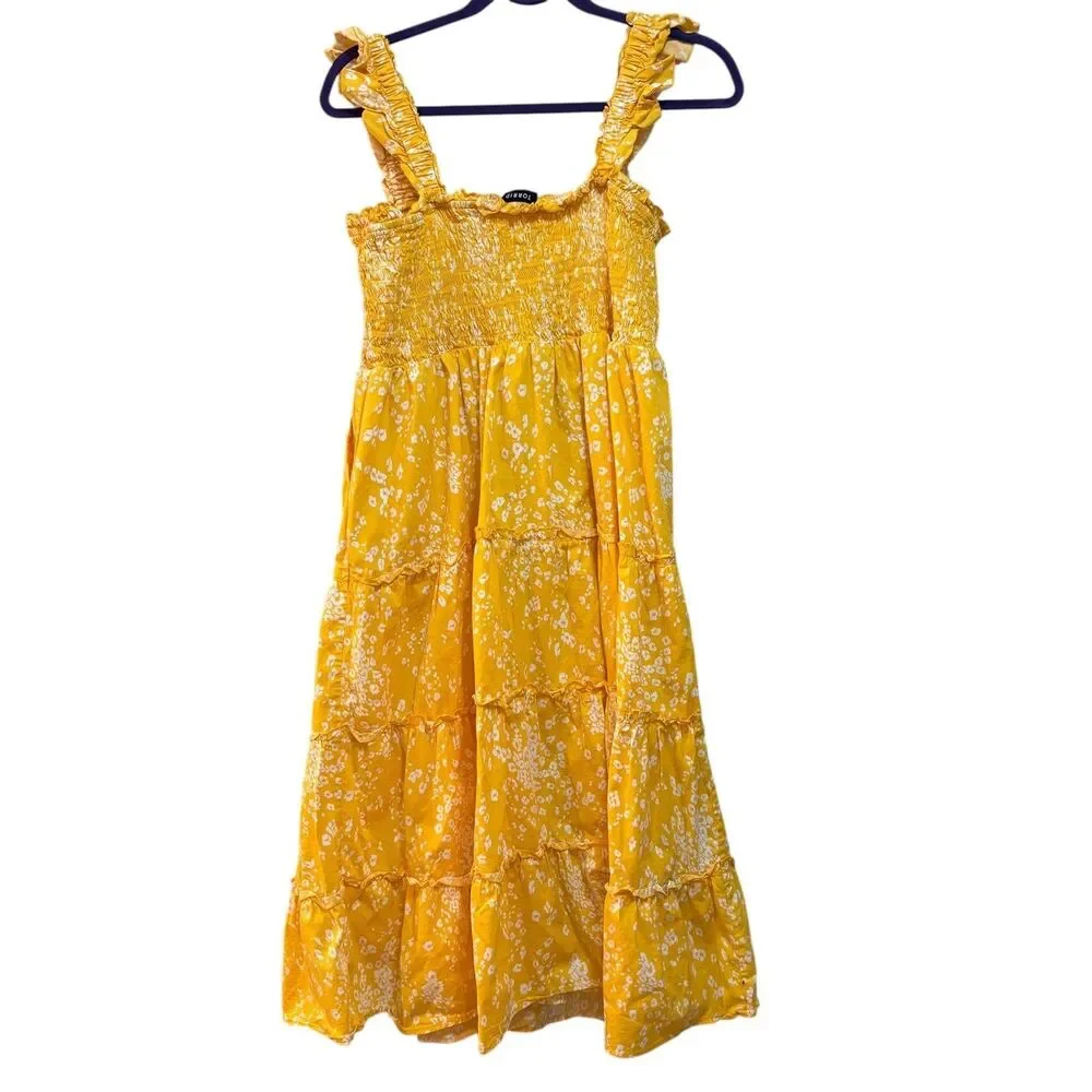Torrid Dress Womens 2X Yellow Floral Sleeveless Smocked Tiered Sundress Maxi - Picture 3 of 5